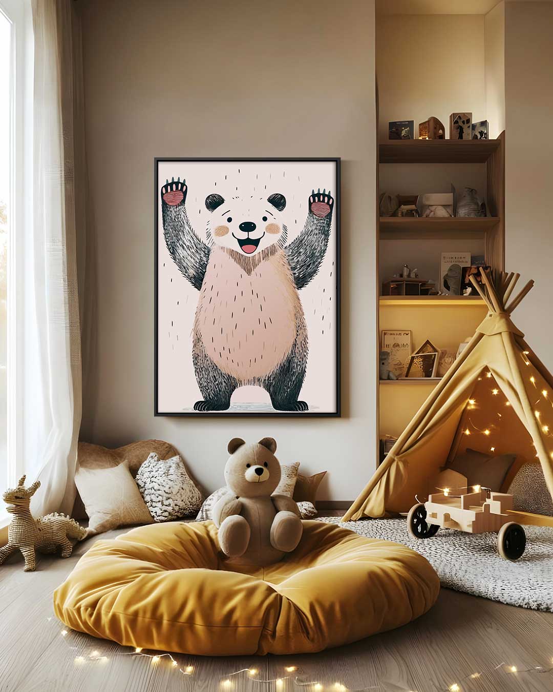 Vrolijke Panda Illustratie – modern portret kunstwerk van WallArtistic