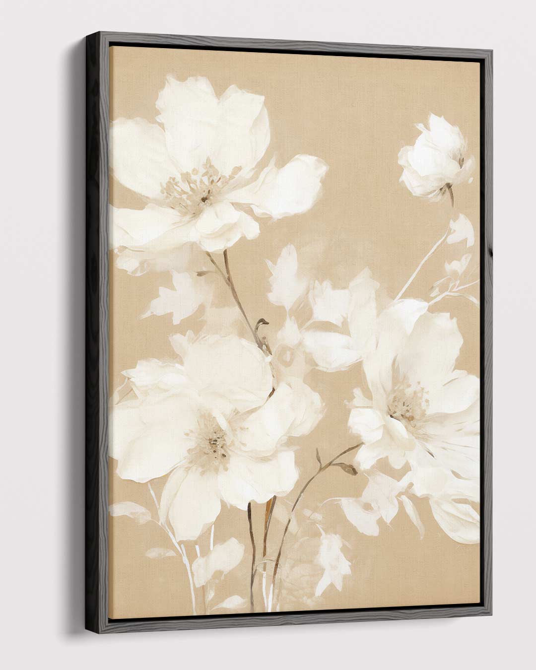 Zachte Bloemsymfonie in Neutrale Kleuren – canvas wanddecoratie in portret formaat