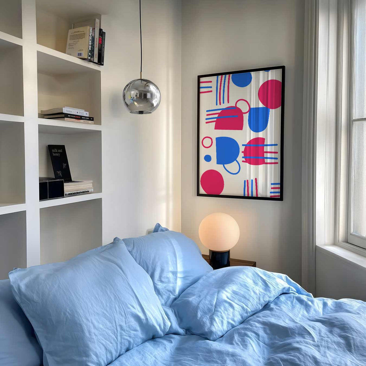 Vrolijke Vormenspel – abstracte poster als moderne staande wanddecoratie