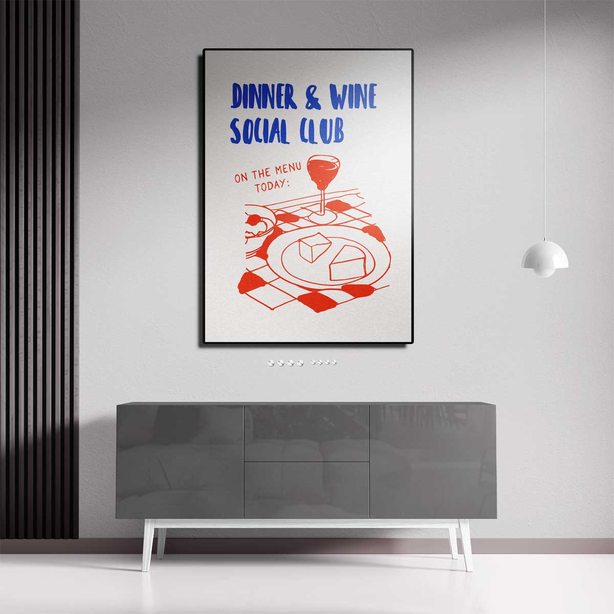 Dinner & Wine Social Club Poster – staande wandkunst voor woonkamer of interieur