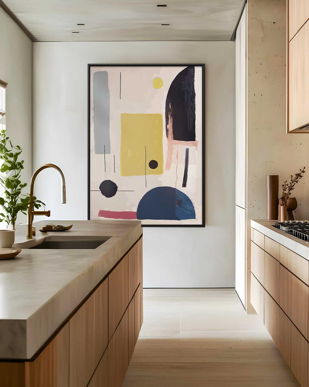 Kleurrijke Abstracte Compositie – dibond wanddecoratie in staand formaat