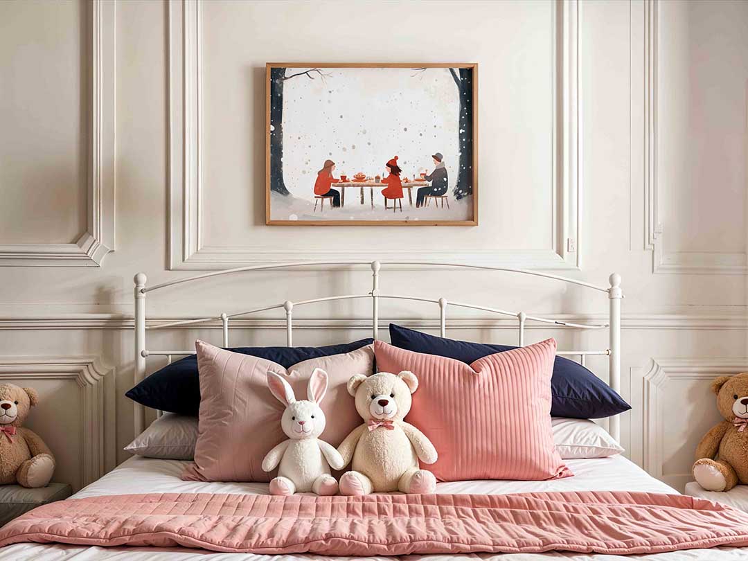 Winter tafereel met drie figuren – kids poster in liggend formaat