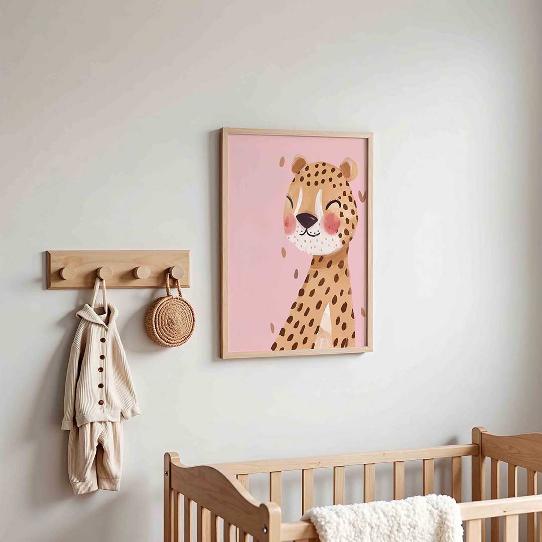 Lachende luipaard – kinderposter in staand formaat