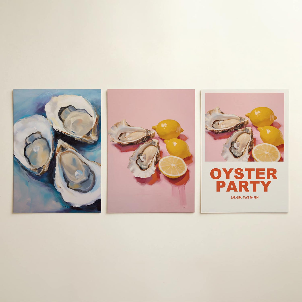 Zee en schelpen – driedelige posterset in interieur