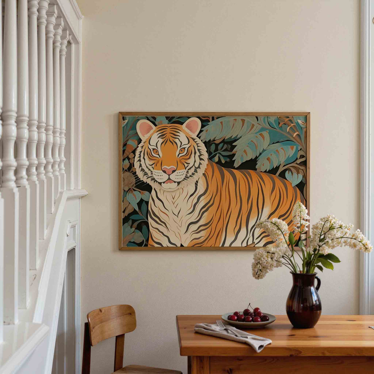 Tijger met bladeren – dieren poster in liggend formaat