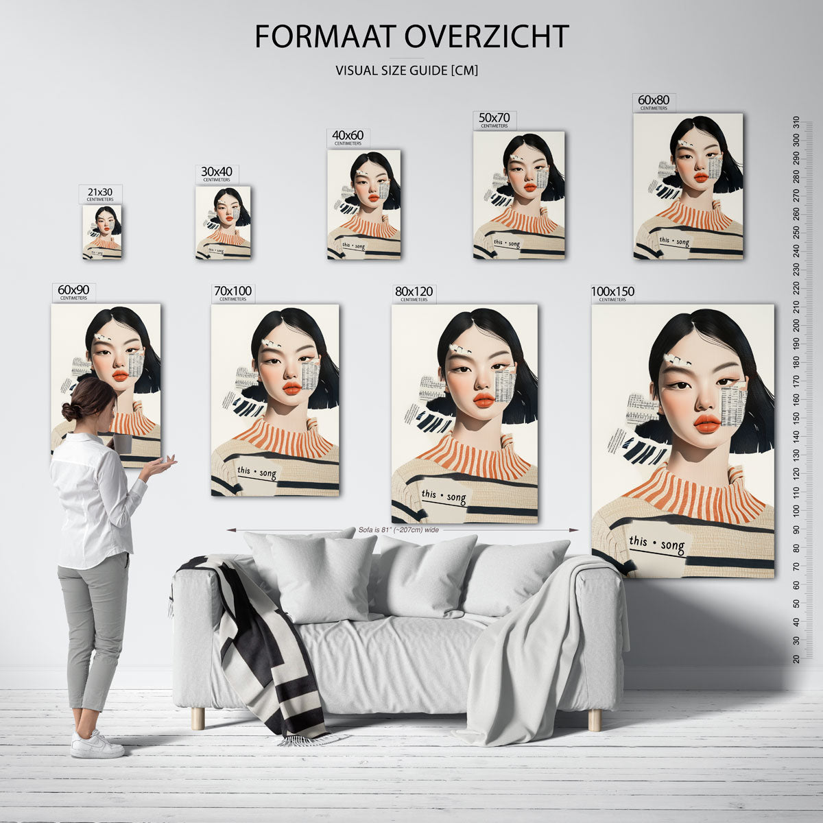 Vrouw met tekst en muziek – staande muurposter voor een modern interieur