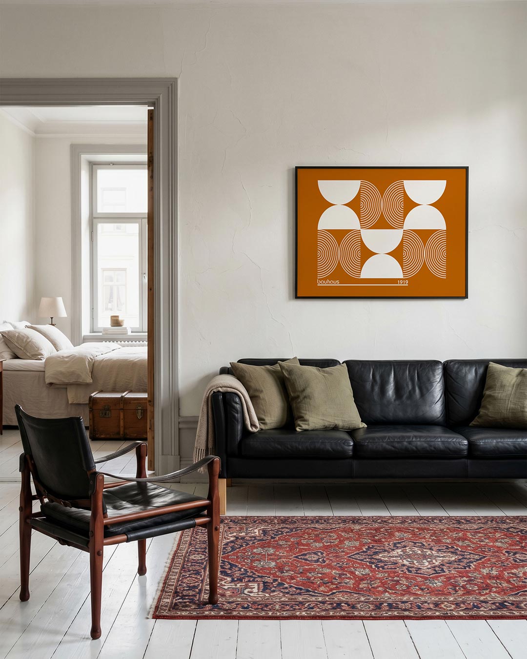 Cirkel en halve maan – geometrische Bauhaus poster in liggend formaat