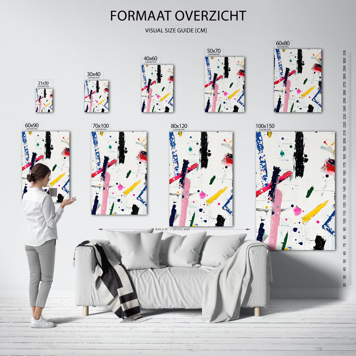 Abstracte strepen en vlekken – staande muurposter met kleurrijke illustratie
