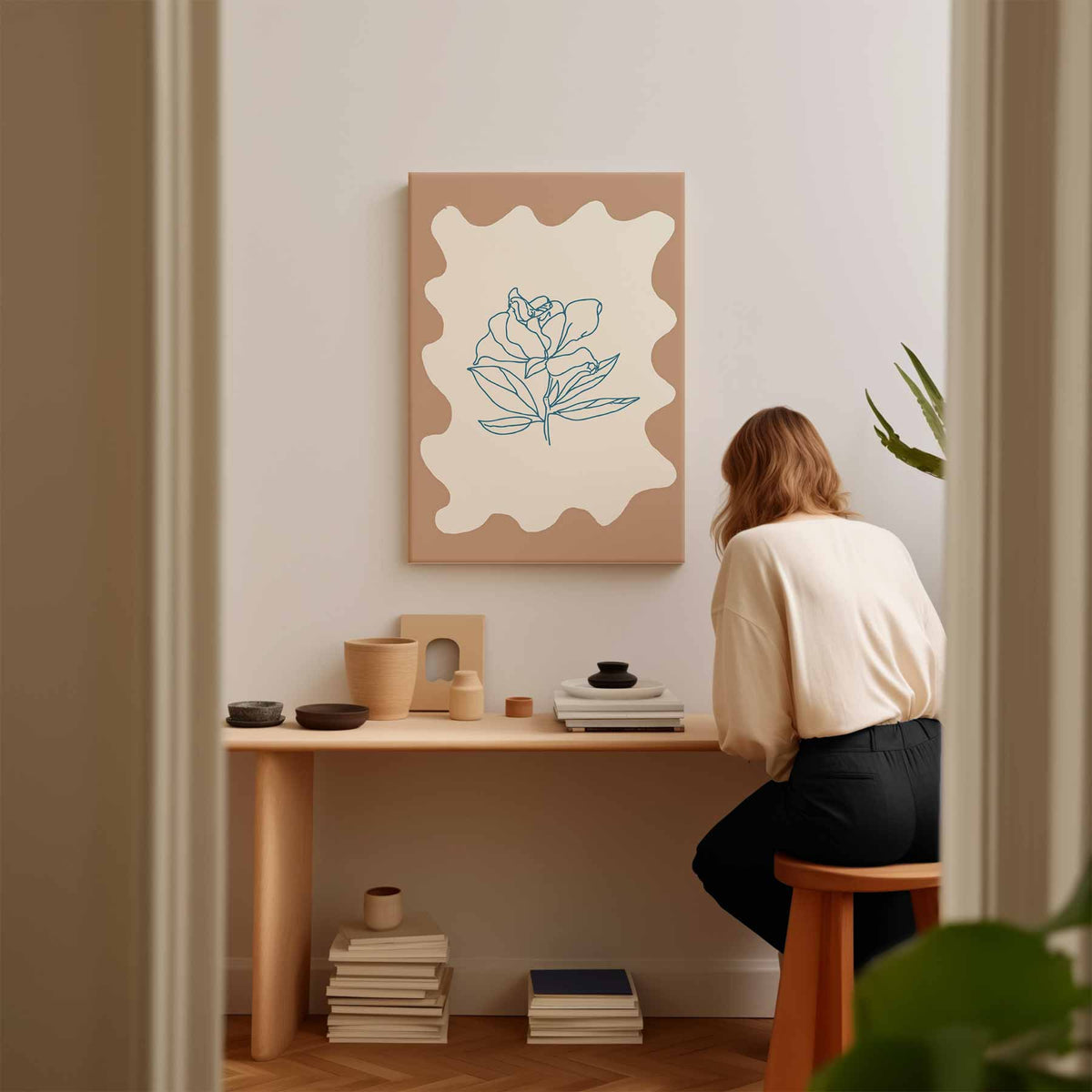 Eenvoudige Bloemenschets – staand kunstwerk voor modern interieur
