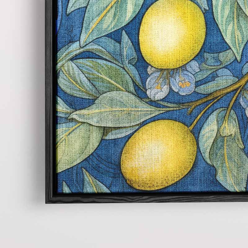 Kleurrijke Citroen Illustratie op Blauw – modern portret kunstwerk van WallArtistic