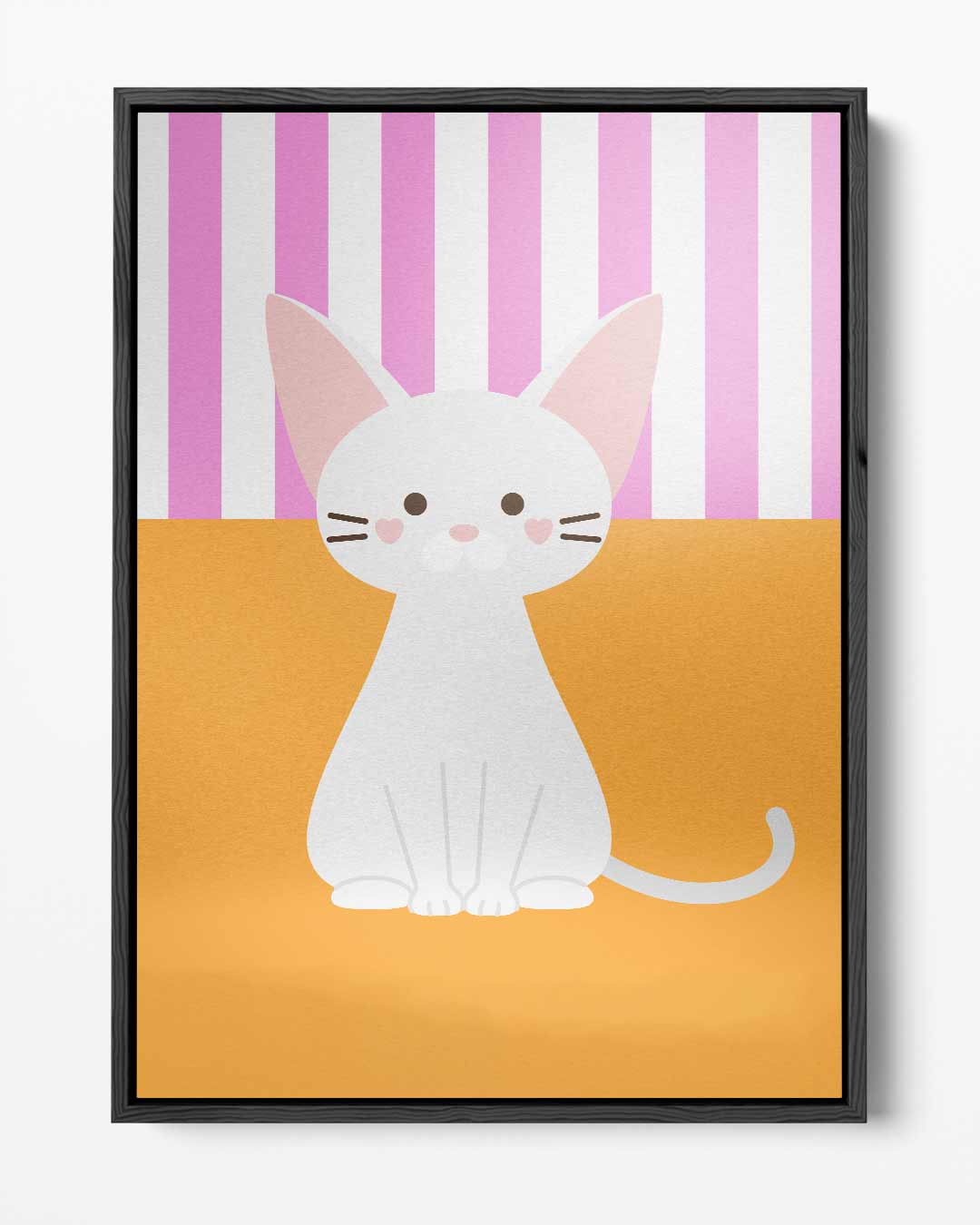 Schattige Kat op Streepjesachtergrond – portret kunstwerk als wanddecoratie