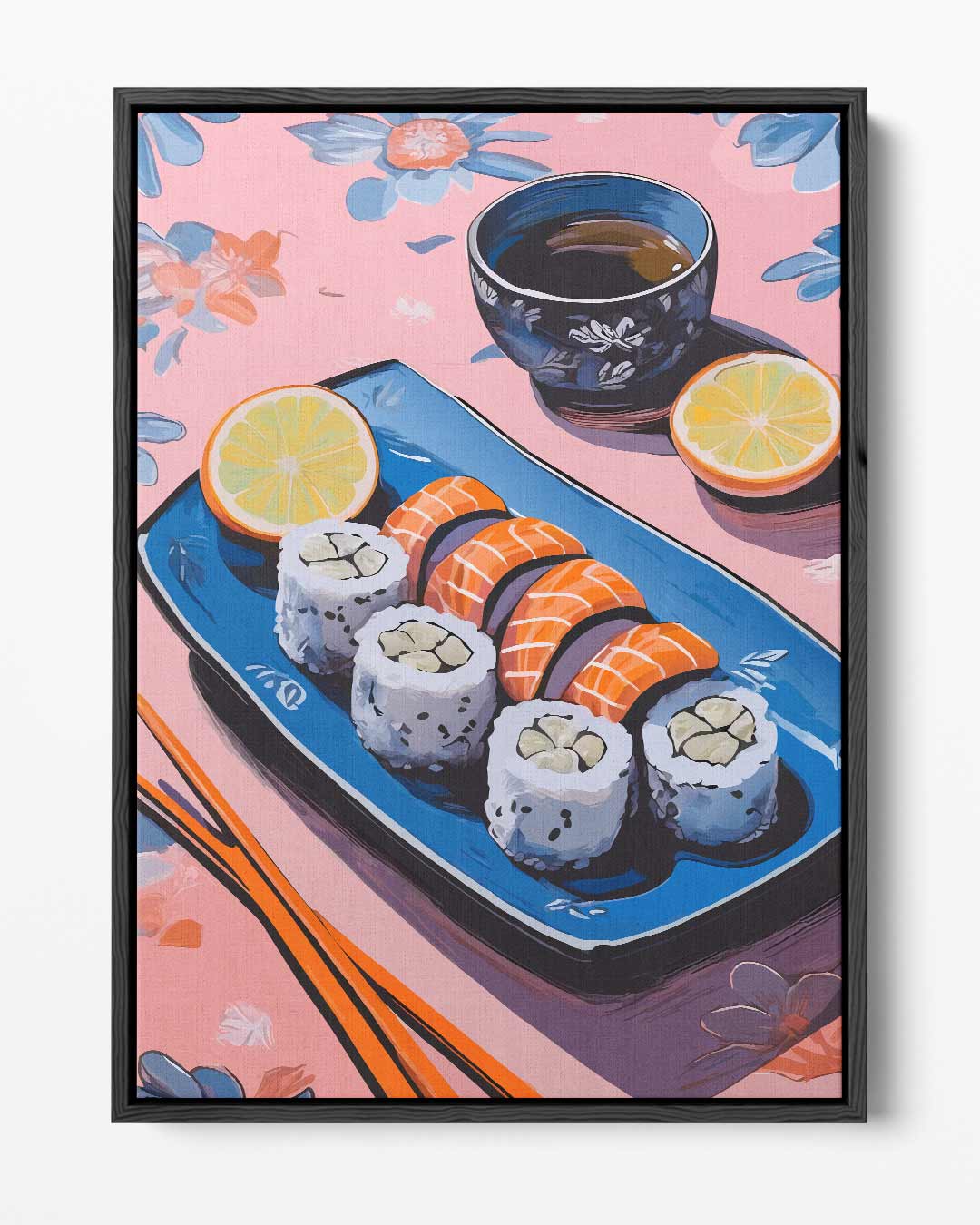 Sushi Stilleven op Bloemenachtergrond – portret kunstwerk als wanddecoratie