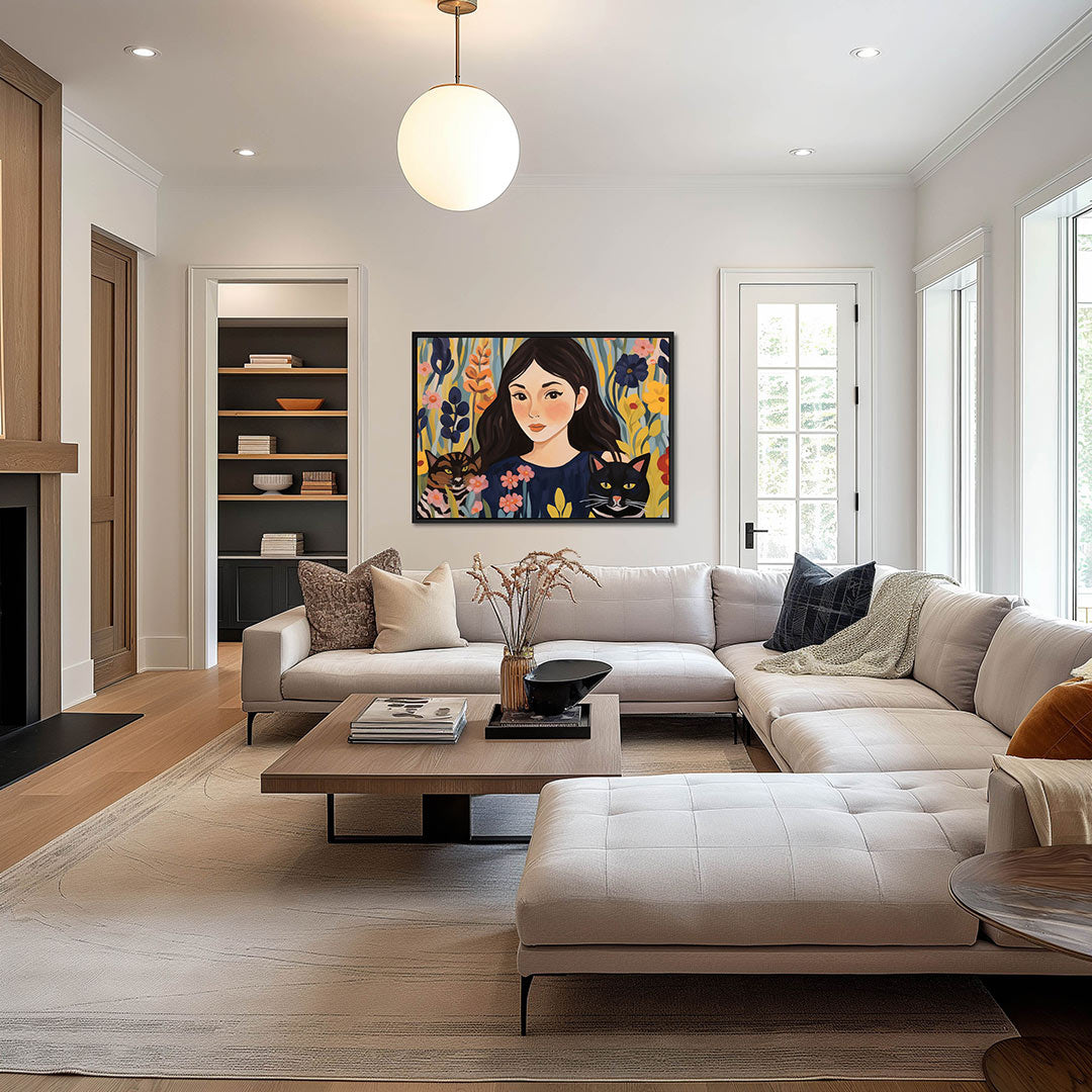 Vrouw met katten – op canvas, dibond of plexiglas
