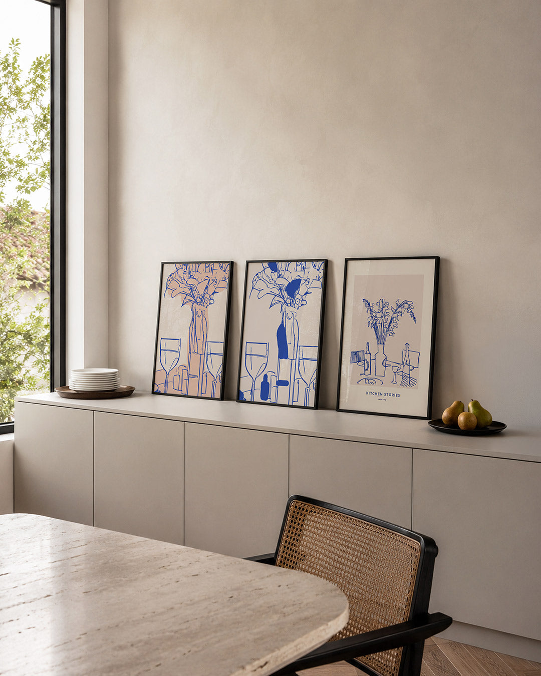 Lijnen en vormen – deze posterset toont een speelse combinatie van blauwe lijnen en zachte – weergave 4