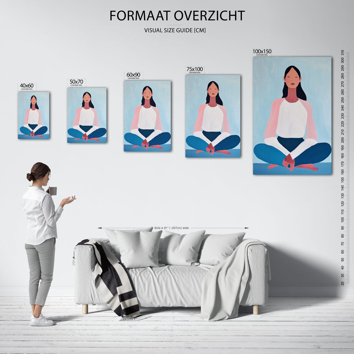 Meditatieve vrouw – staand wanddecoratie kunstwerk