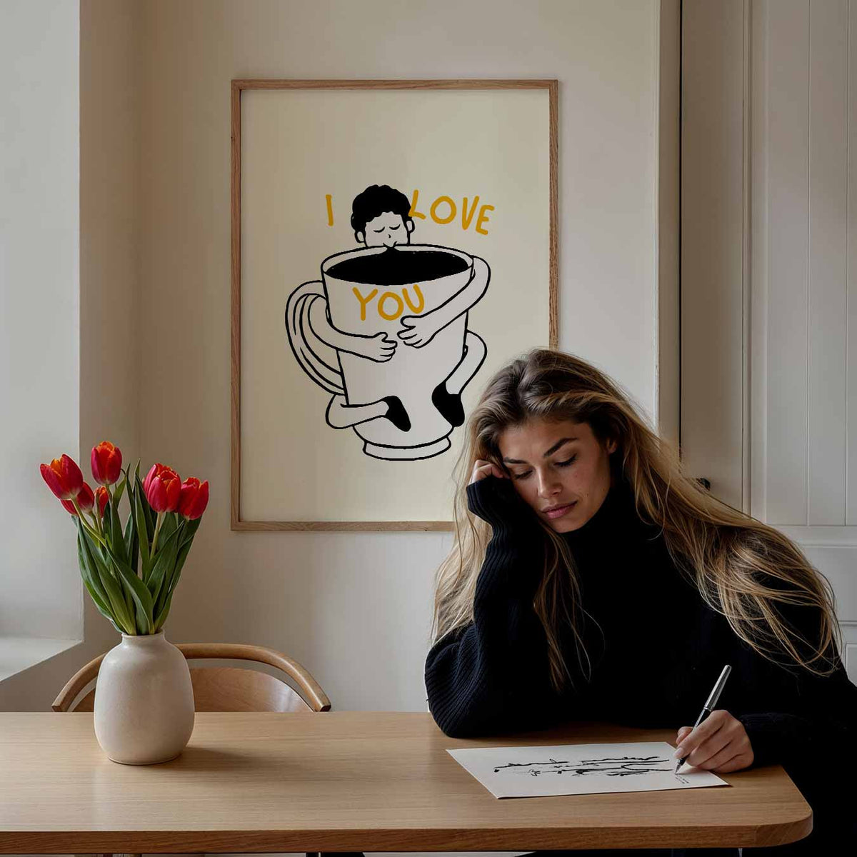 Knuffelige Koffieposter – staande muurposter met zomerse uitstraling