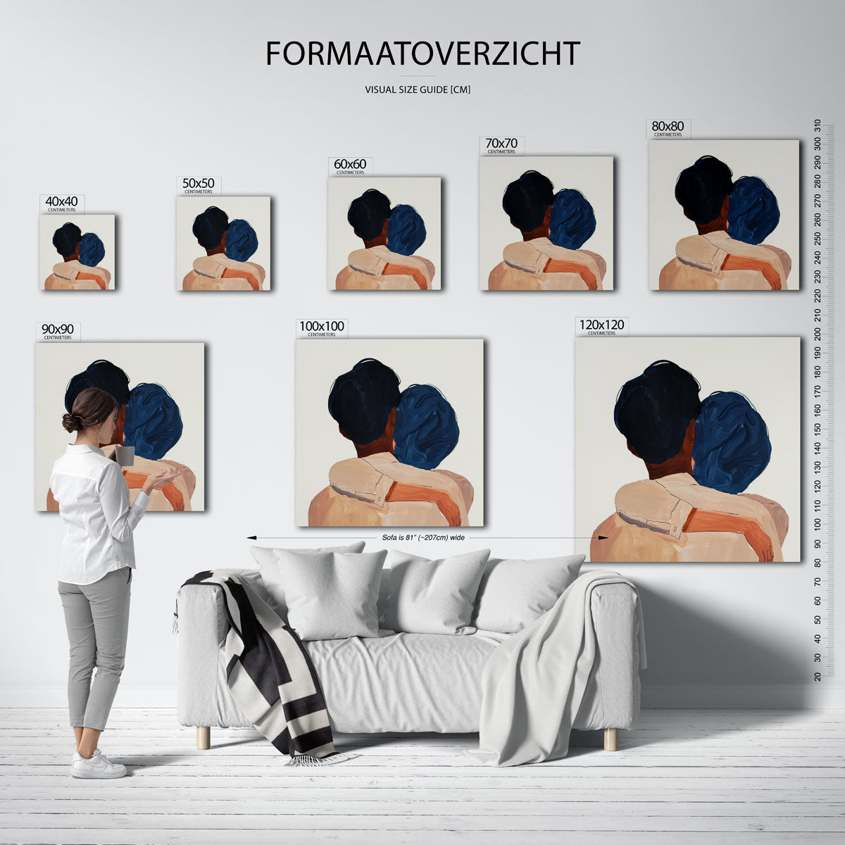 Omhelzing – vierkante muurposter met kunst en design