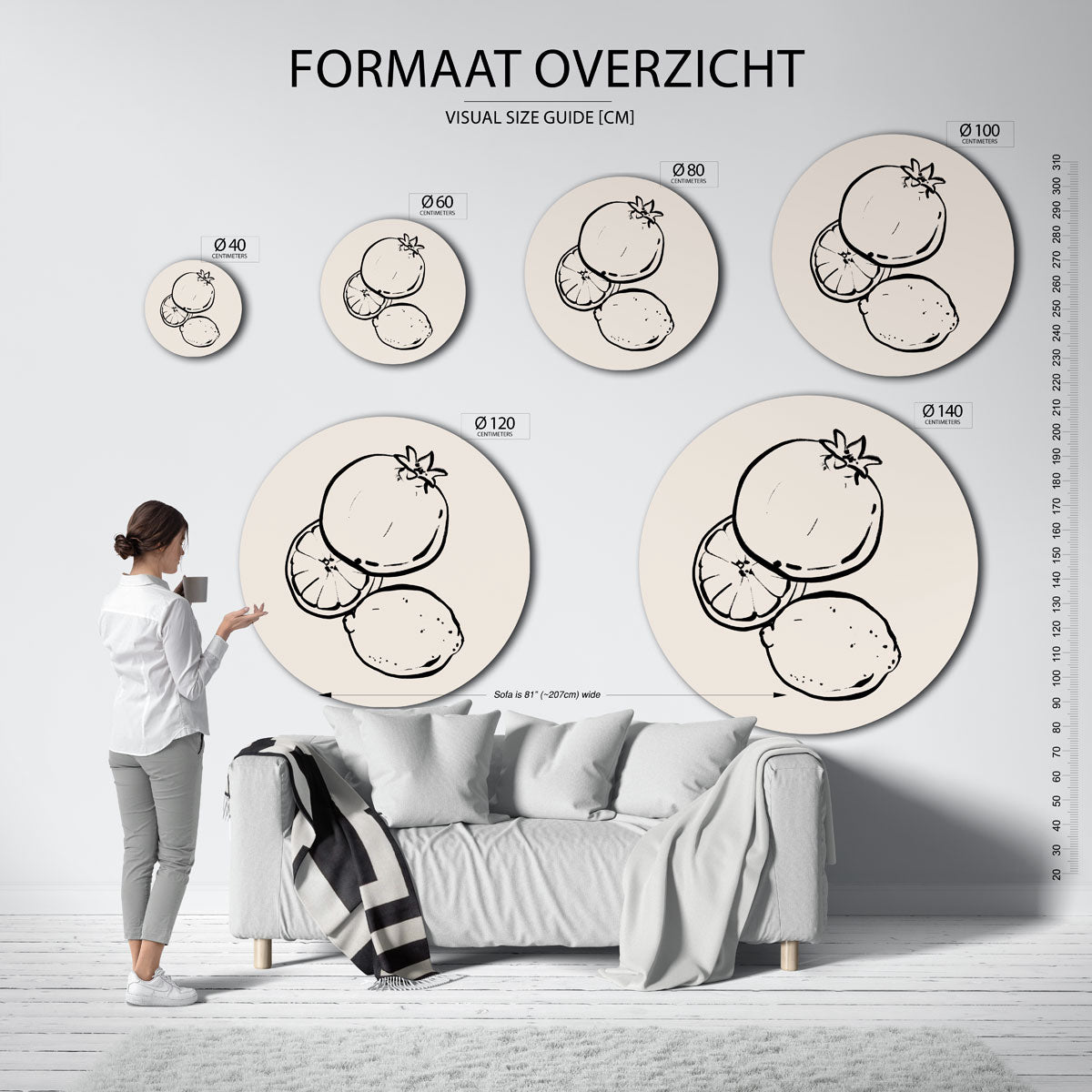 Citrusvruchten – abstracte wandkunst als muurcirkel van WallArtistic