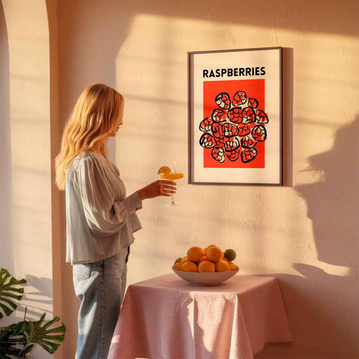 Frisse Frambozen Illustratieposter – keuken poster als sfeervolle staande wanddecoratie