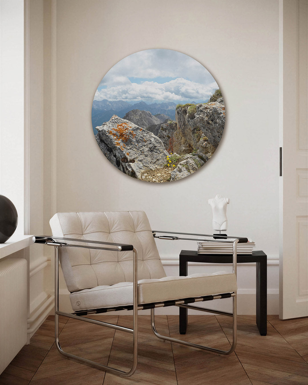 Berglandschap – fotografie muurcirkel als ronde wanddecoratie