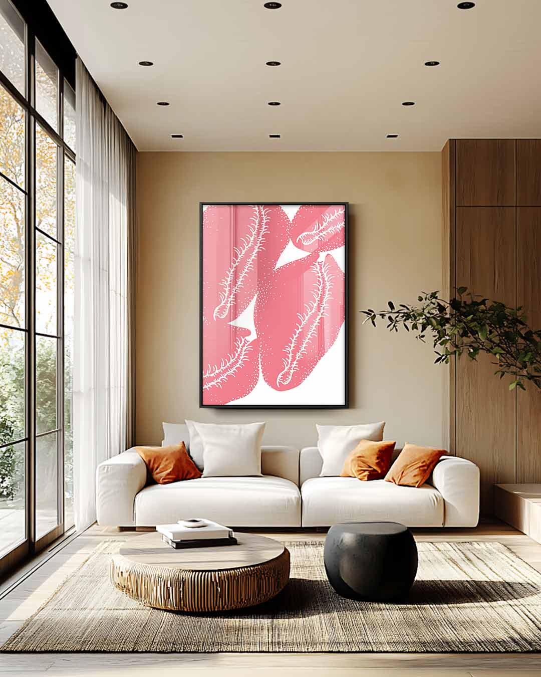 Speelse Roze Bladvormen – staand kunstwerk voor modern interieur