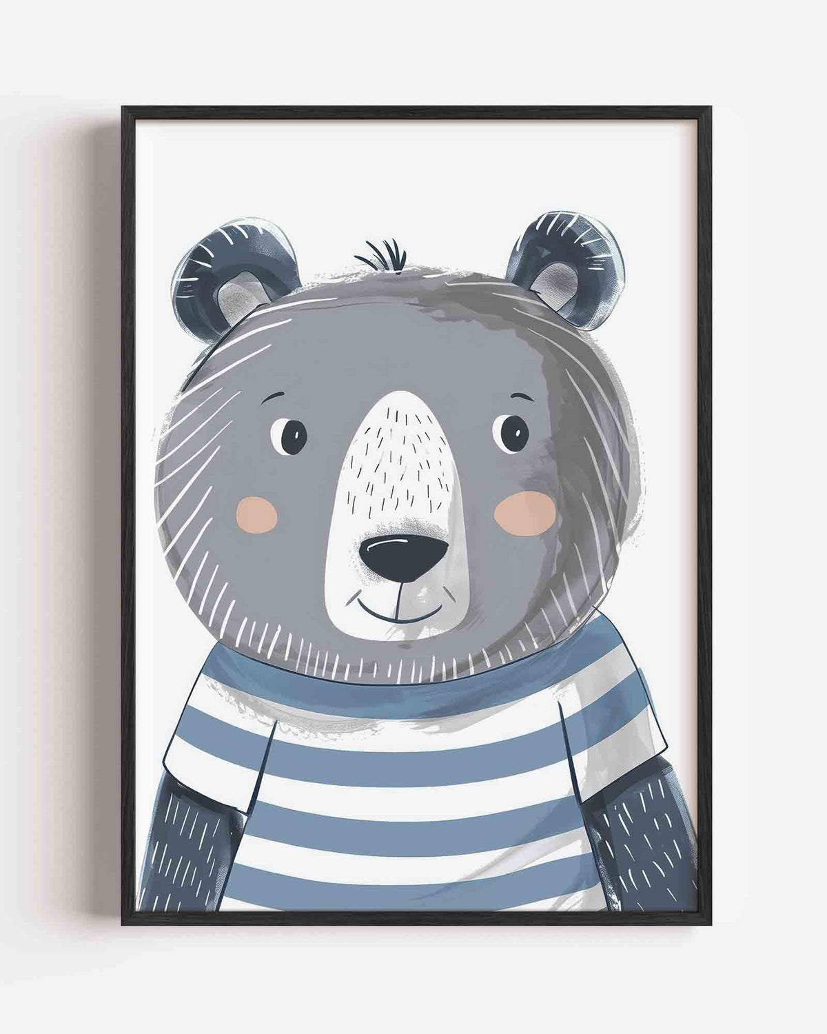 Beer met gestreept shirt – kids portret poster als wanddecoratie