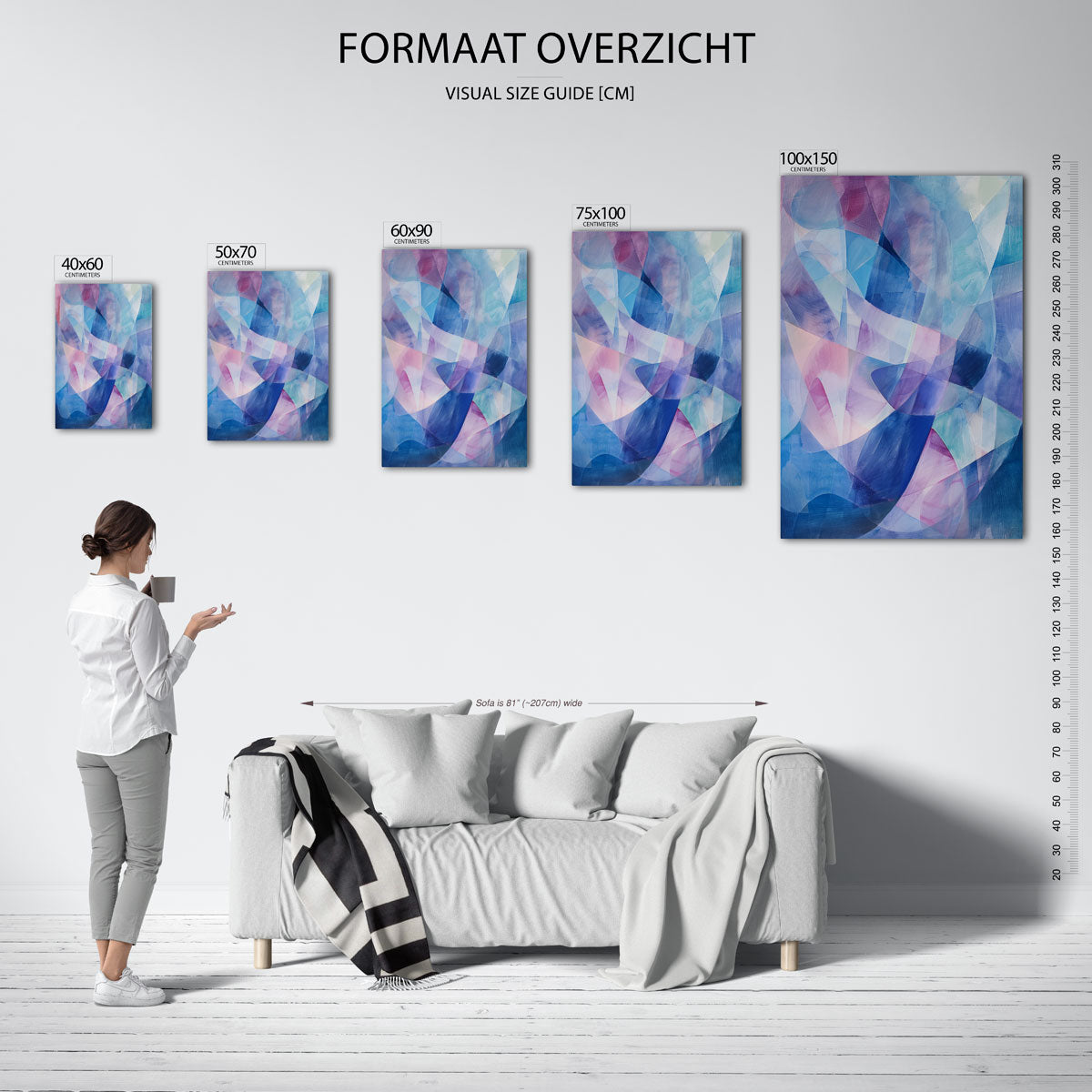 Vloeiende kleurencompositie – staand wanddecoratie kunstwerk