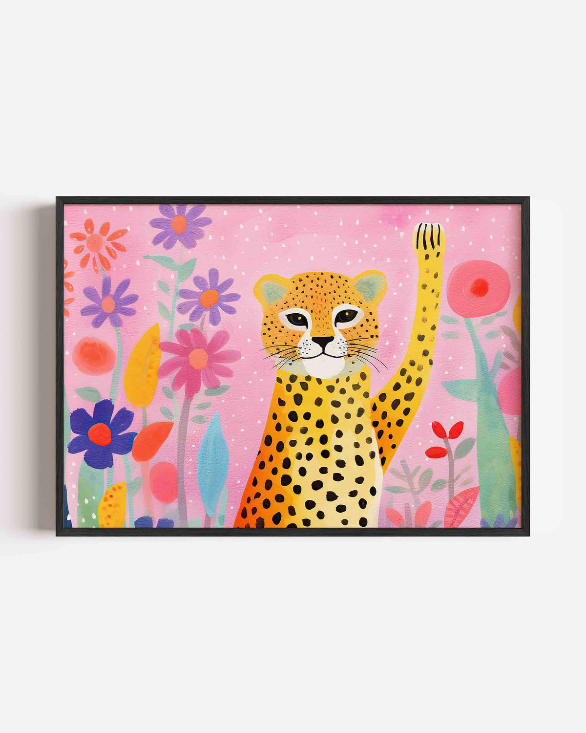 Luipaard en bloemen – landscape kinderposter als wanddecoratie