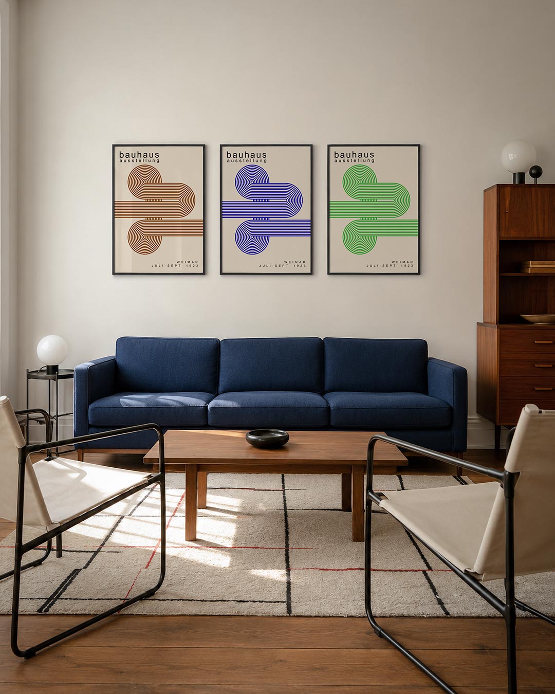Lijnenspel en cirkel driedelige posterset – deze posterset in drie delen toont een ritmisch lijnenspel met cirkelvormen.