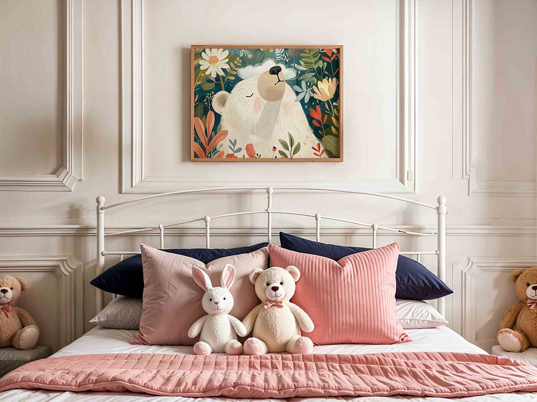 Beer tussen bloemen – kids poster in liggend formaat