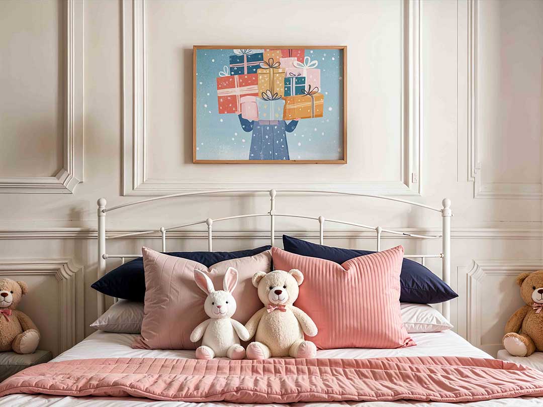 Cadeaus en sneeuw – kids poster in liggend formaat