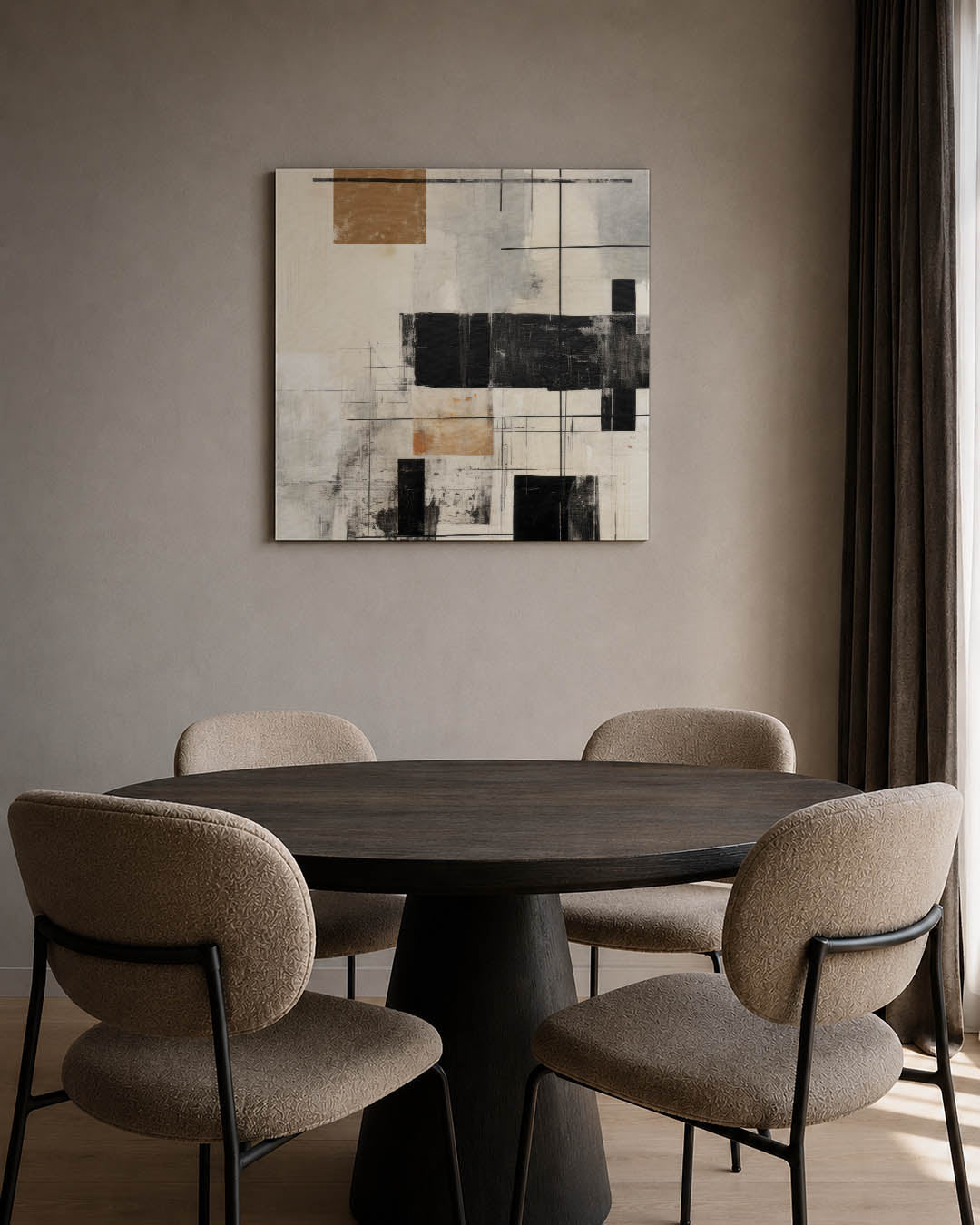 Geometrische lijnen compositie kunstwerk – tweede productweergave – dit werk toont een dynamische compositie van rechthoeken