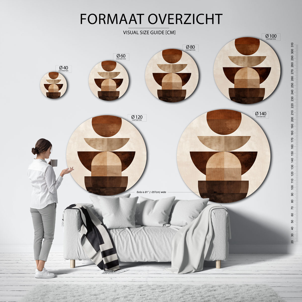 Geometrische vormen – ronde muurdecoratie met vrouwelijk portret