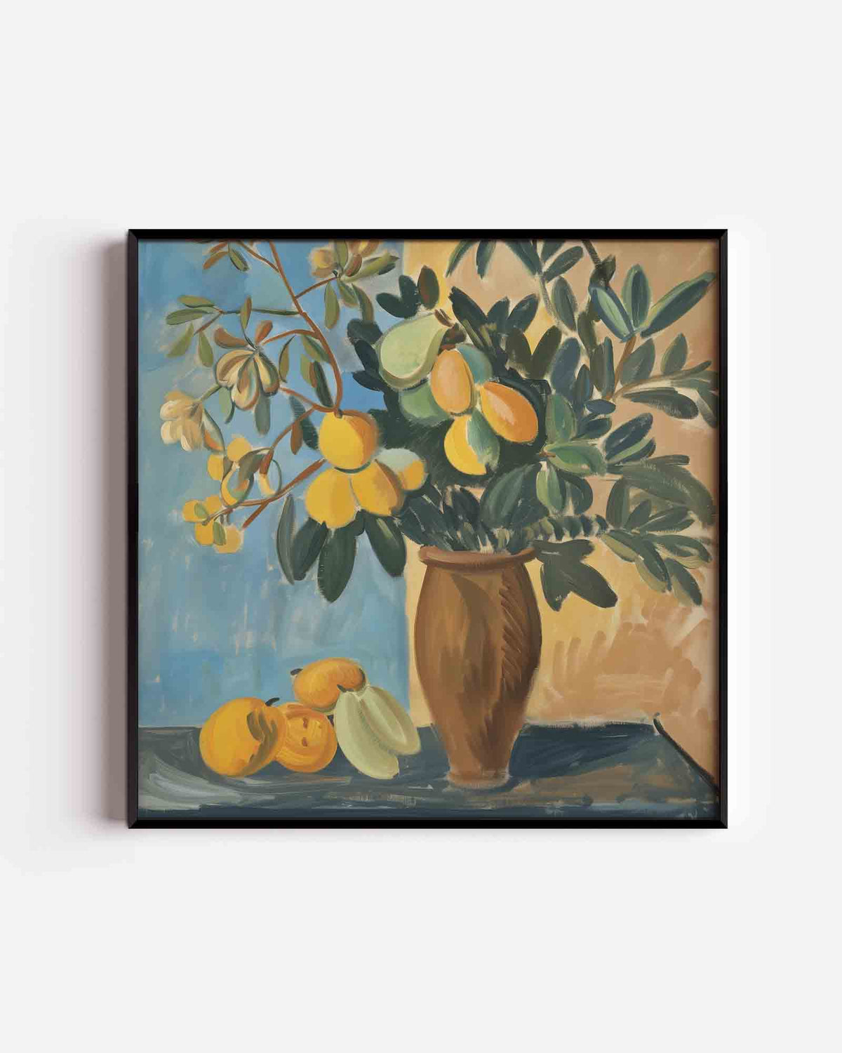 Vaas met fruit en bladeren – design vierkante poster als wanddecoratie