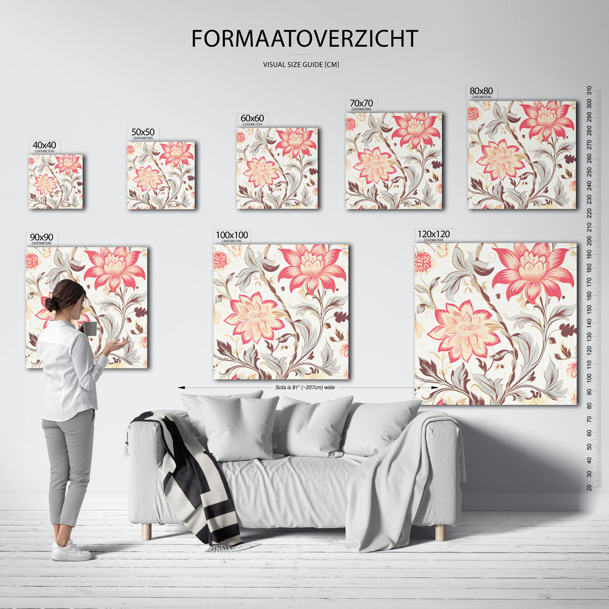 Bloemen en bladeren – vierkante muurposter met vintage uitstraling