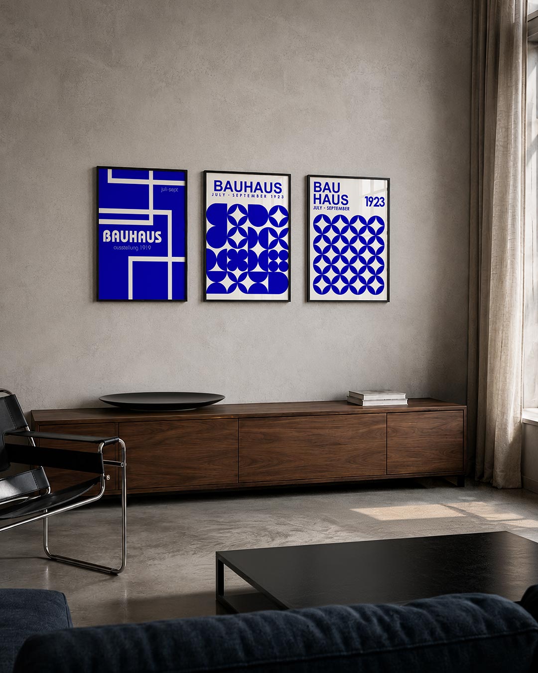 Lijnen en kleurvlakken posterset – tweede productweergave – deze posterset in drie delen toont een spel van rechte lijnen en