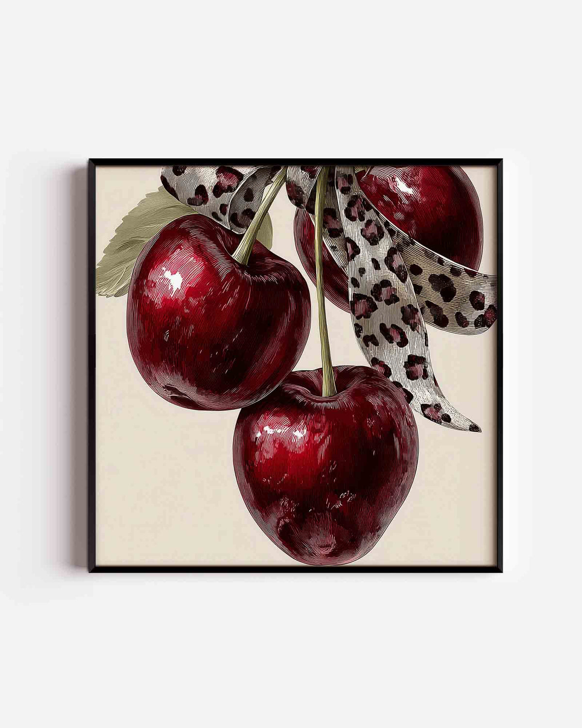 Kersen met lint – Pop Art vierkante poster als wanddecoratie