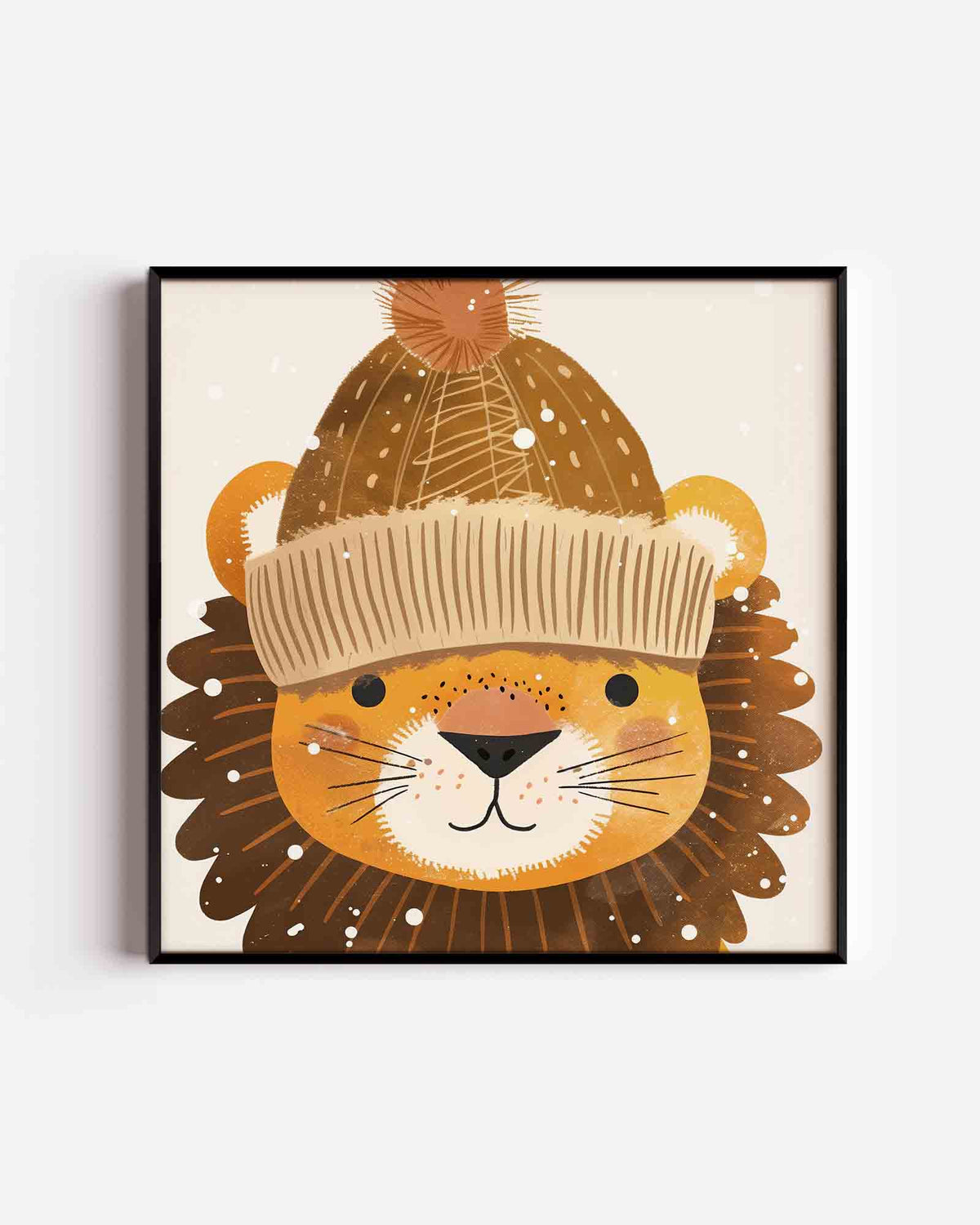 Leeuw met muts – vierkante kinderposter als wanddecoratie