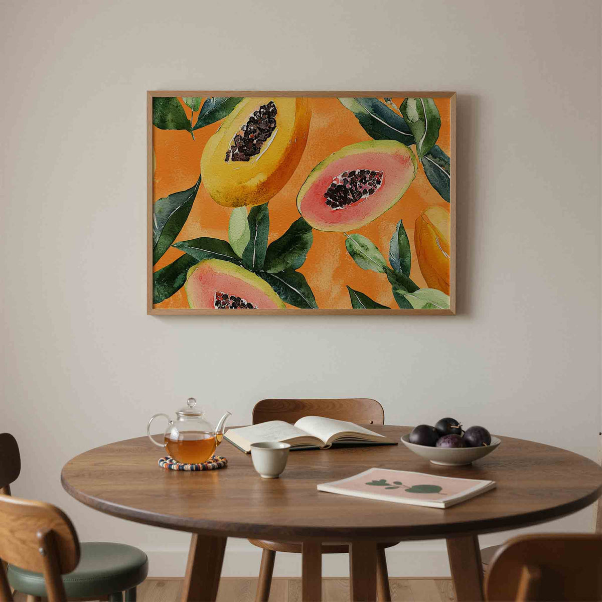 Papaja en bladeren – liggende jungle wanddecoratie van WallArtistic