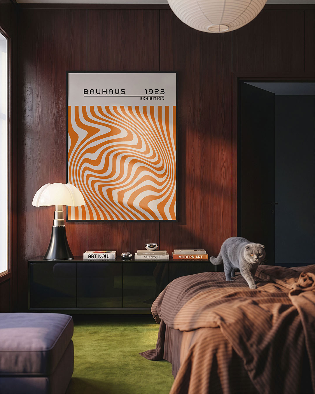 Golvend lijnenspel – geometrische Bauhaus poster in staand formaat