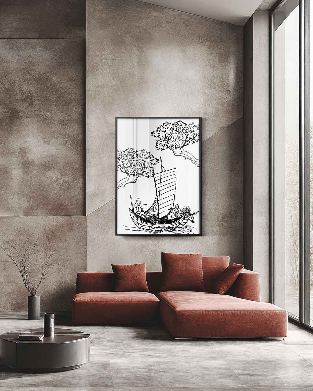 Traditionele Japanse Bootscene – staande wandkunst voor woonkamer of interieur