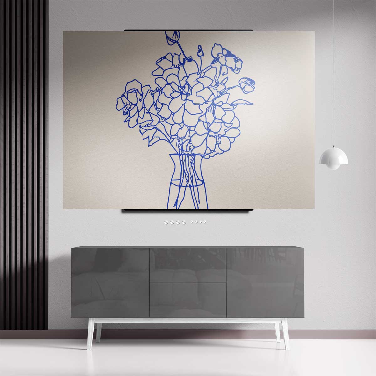 Elegante Blauwe Bloemenlijn – staande wandkunst voor woonkamer of interieur