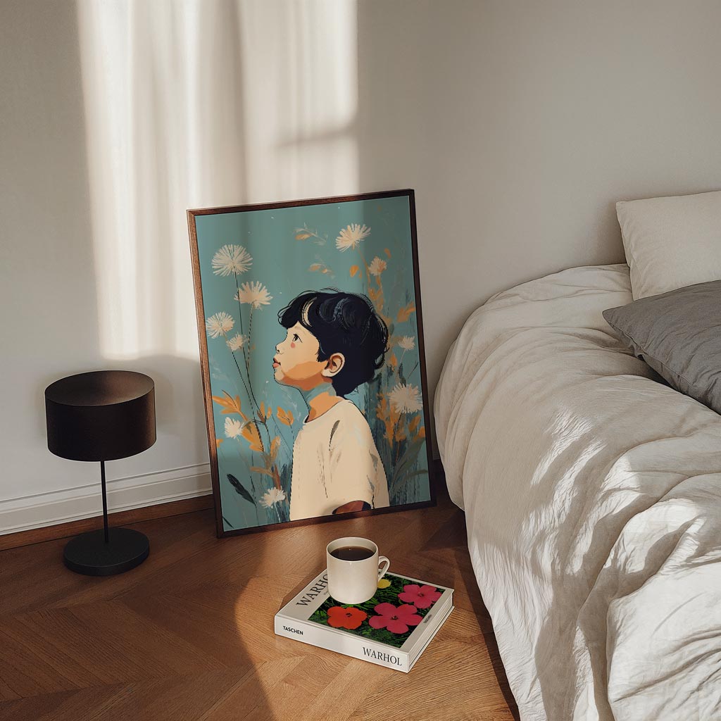 Dromerige Bloemen Jongensposter – staande Popart wanddecoratie van WallArtistic