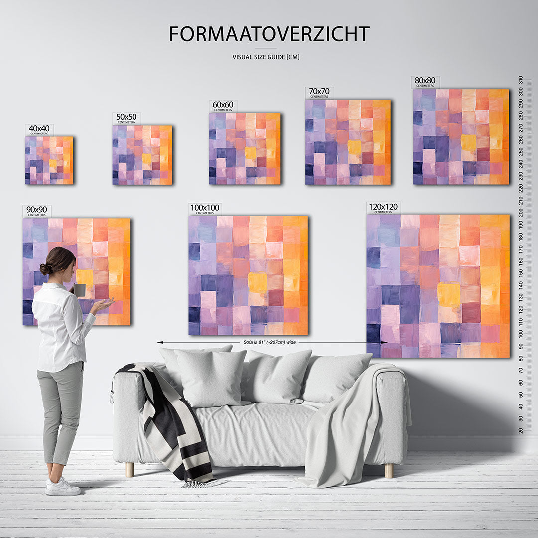 Kleurrijke geometrie kunstwerk – sfeerbeeld – dit kunstwerk toont een levendige compositie van rechthoeken in zachte tinten.
