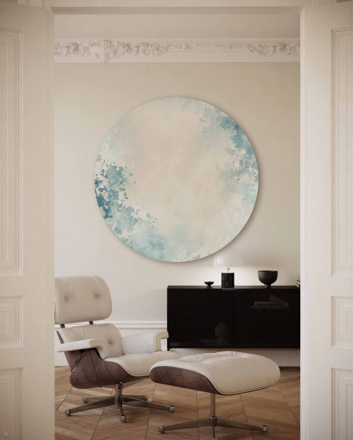 Abstracte blauwe – portret muurcirkel als ronde muurdecoratie