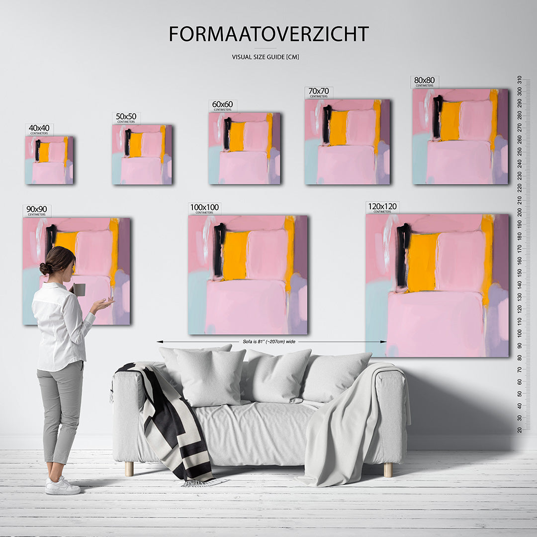 Kleurrijke vlakken kunstwerk – materiaalweergave – dit werk toont grote rechthoekige vlakken in zachte tinten. De compositie