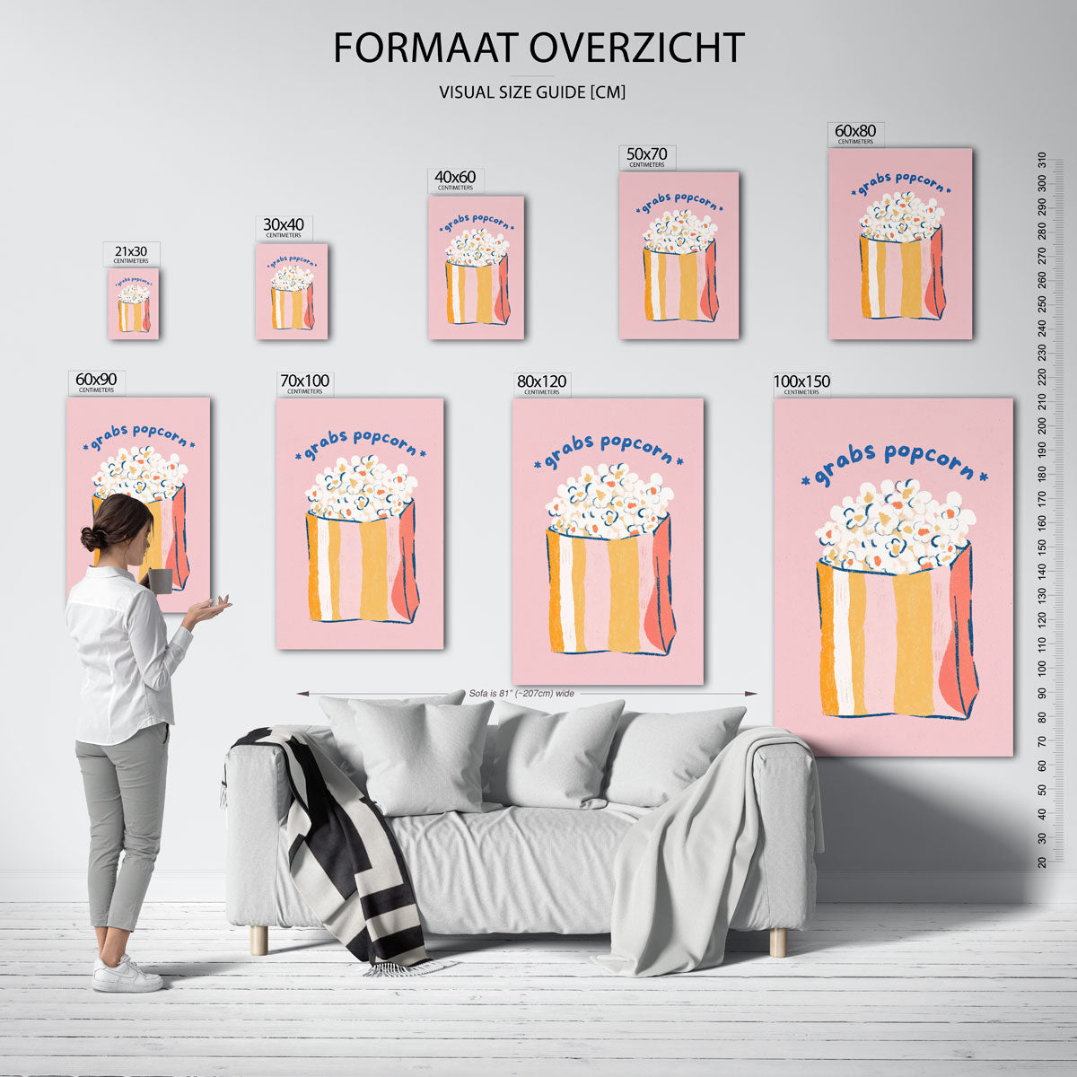Popcorn illustratie – staande muurposter voor keuken of eethoek