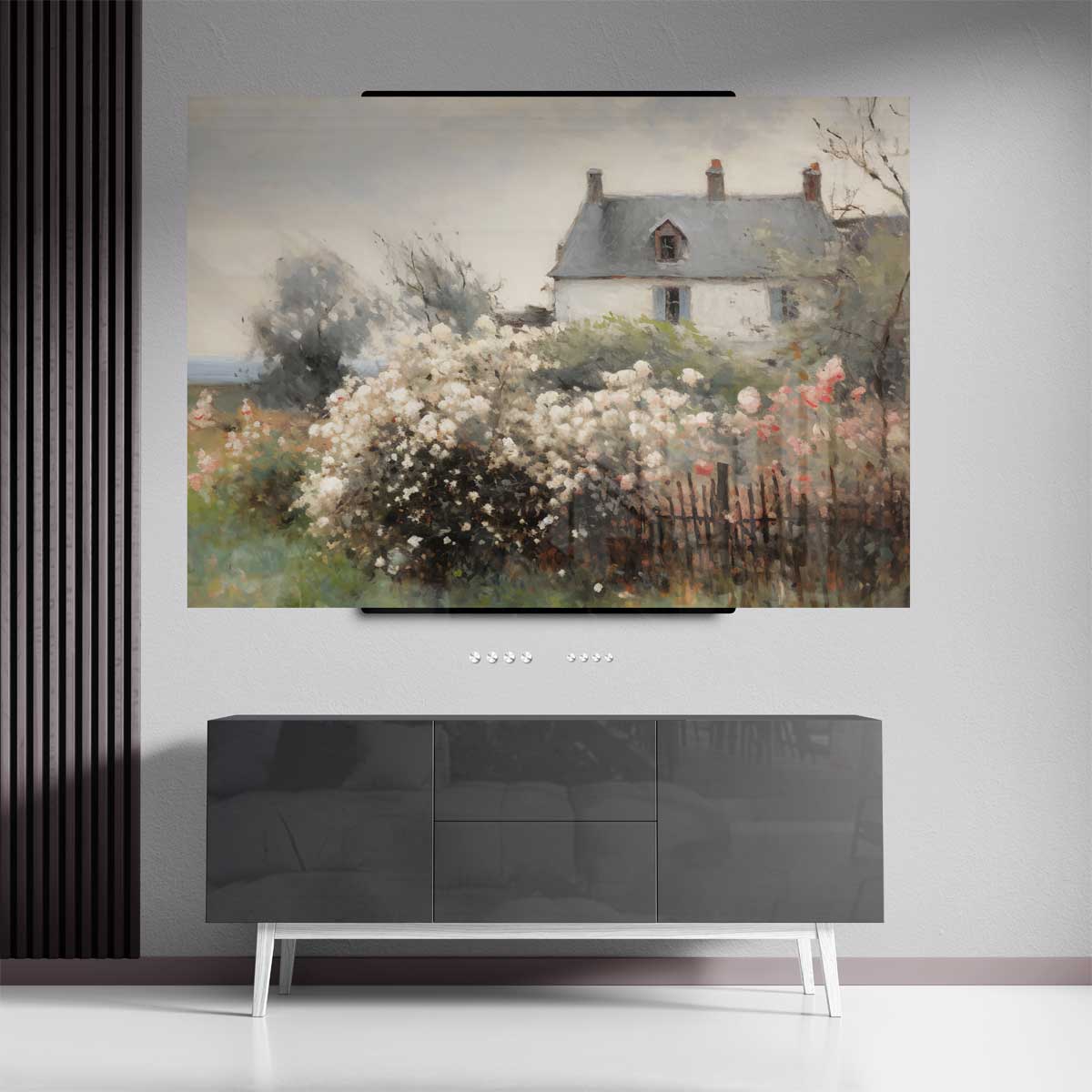 Rustieke Bloementuin bij het Landhuis – canvas kunstwerk als wanddecoratie
