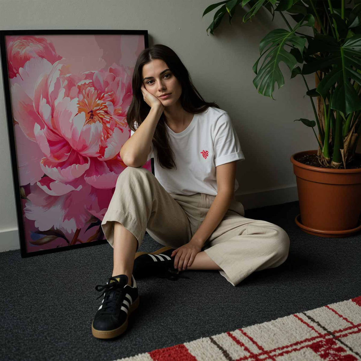 Romantische Pioenrozen – staande muurposter met bloemen