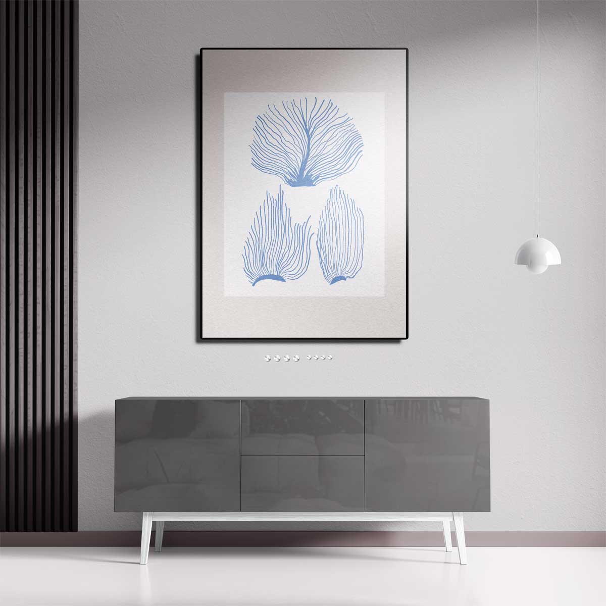 Abstracte Blauwe Kooraalprint – portret wandkunst van WallArtistic